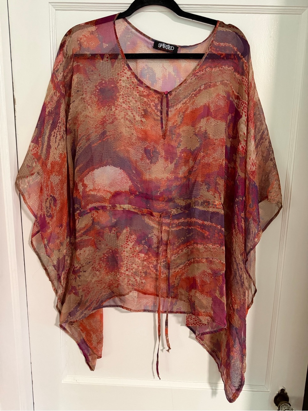 Spirited Randall Dube Sheer Chiffon Poncho Top Abstract Boho Kaftan Y2K Large